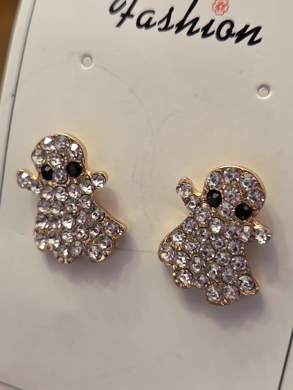 Gold-Tone Crystal Ghost Stud Earrings - Picture 4 of 4